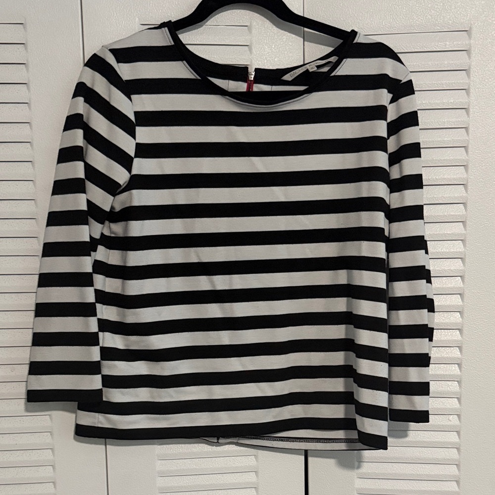 RACHEL Rachel Roy Black and White Striped Long Sleeve Top